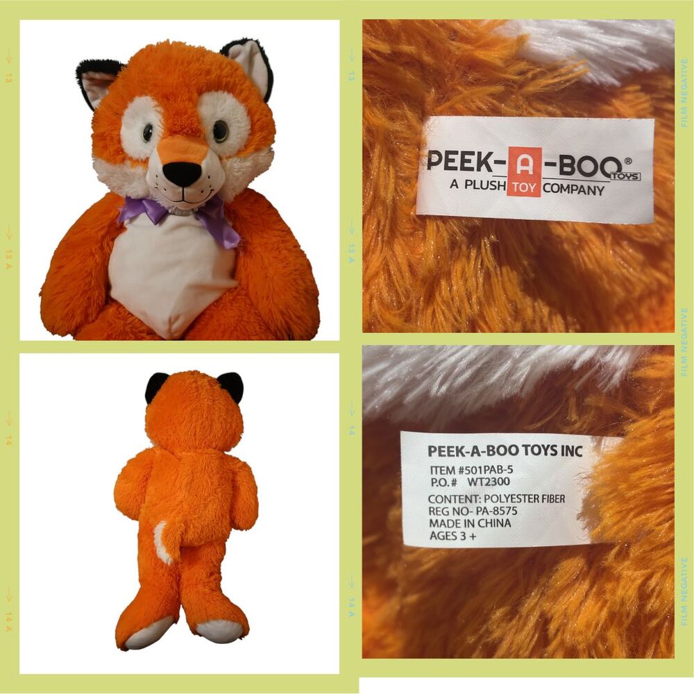 Peek-A-Boo Plush Orange Fox Large Stuffed Animal 20” Purple Bow Soft Toy - Picture 3 of 8
